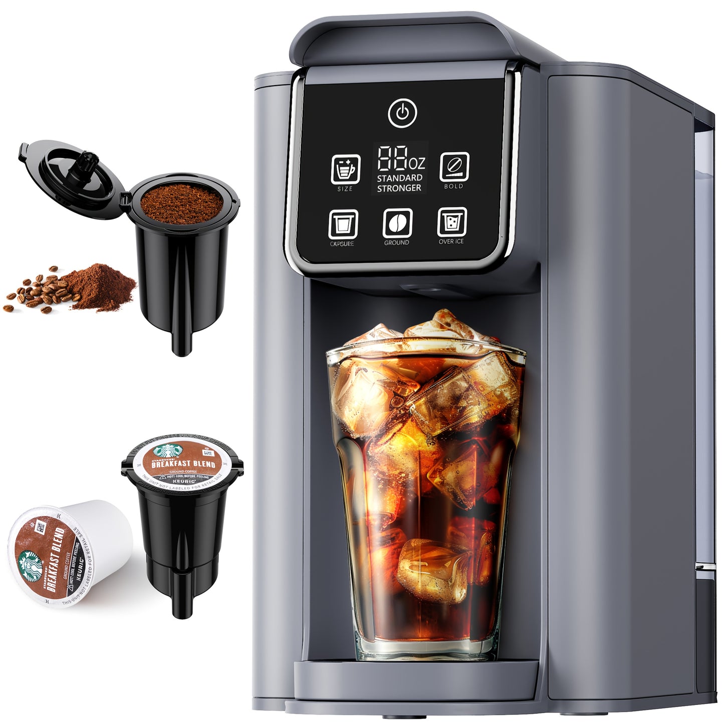 KIDISLE Touchscreen Single Serve Coffee Maker - 50oz Stainless Steel