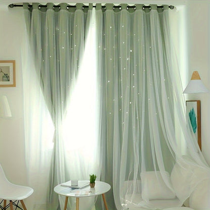 Premium Blackout Curtains 2Pcs - Star Pattern, 100x200cm