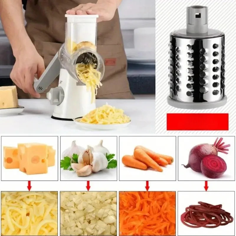 Non-Slip Rotary Cheese Grater – Hand Crank Shredder with 3 Blades