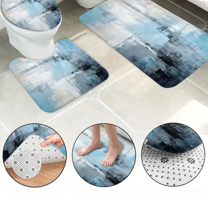 Blue Watercolor Bathroom Set with Shower Curtain & Rugs - 4pcs