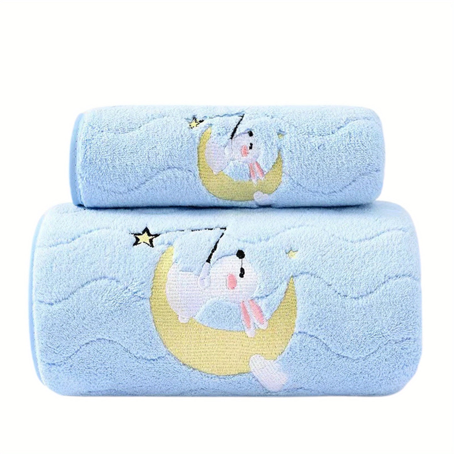 2pcs Pink Coral Velvet Bath Towels - Cute Bunny, Quick Dry Microfiber