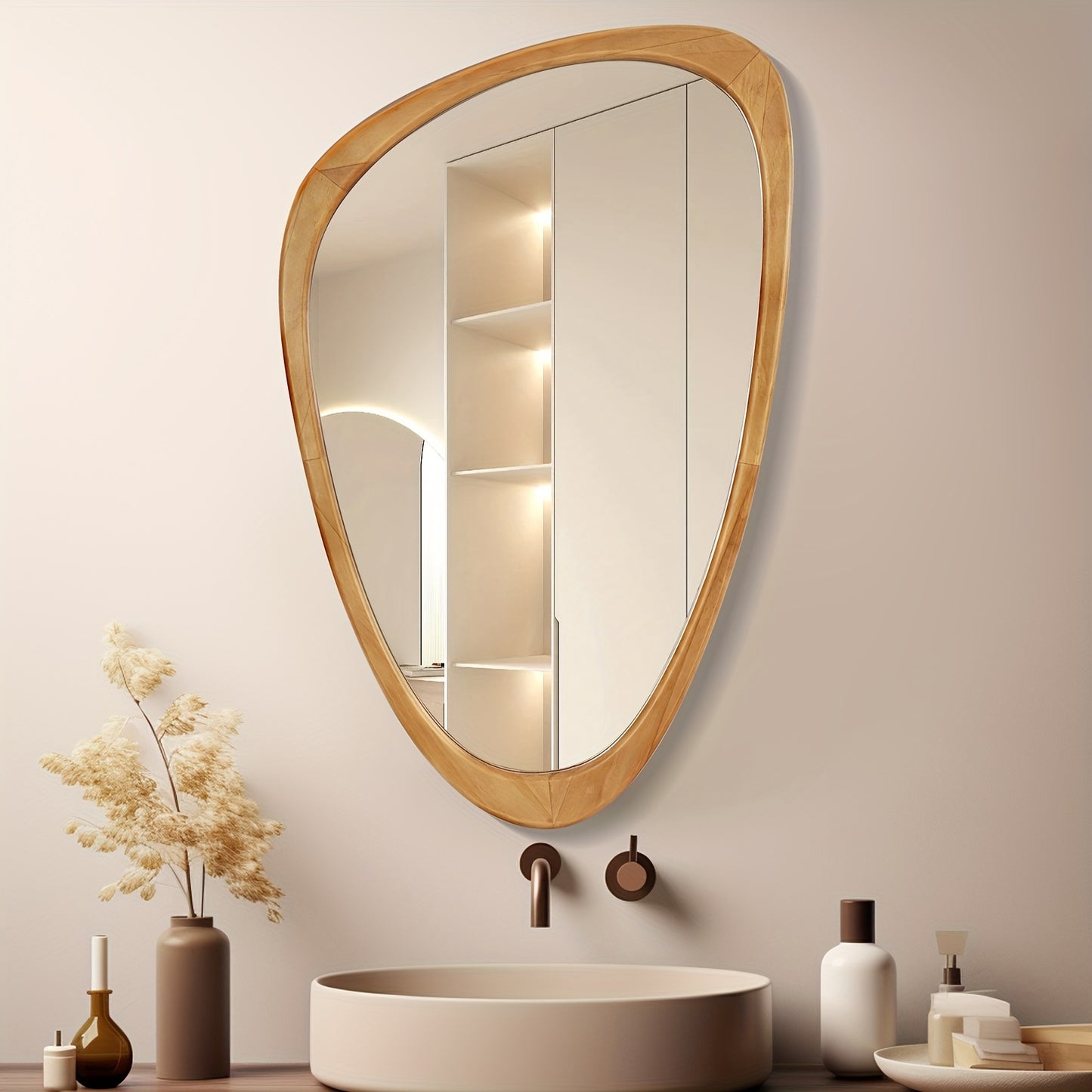 Elegant Teardrop Wooden Frame Mirror for Modern Home Decor