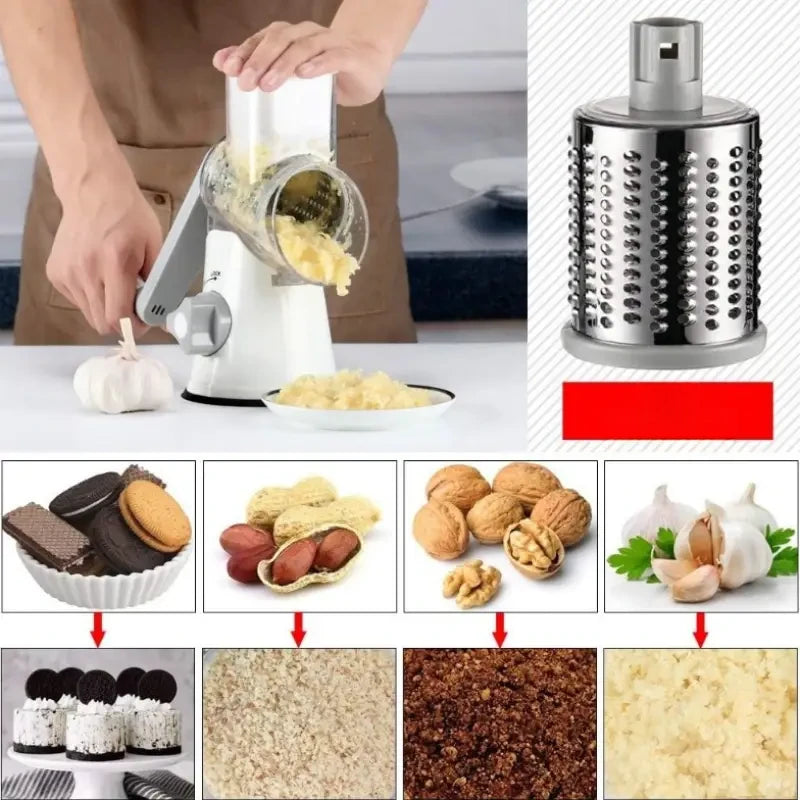 Non-Slip Rotary Cheese Grater – Hand Crank Shredder with 3 Blades