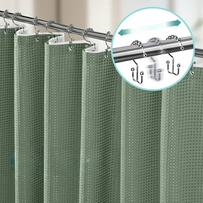 Luxurious Sage Green 3-in-1 Shower Curtain Set with Hooks