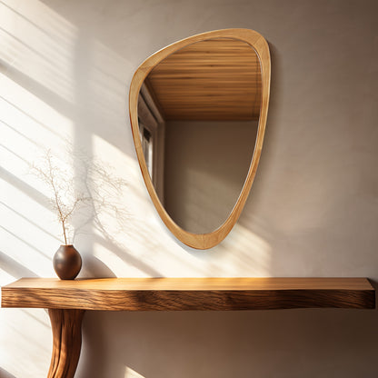 Elegant Teardrop Wooden Frame Mirror for Modern Home Decor