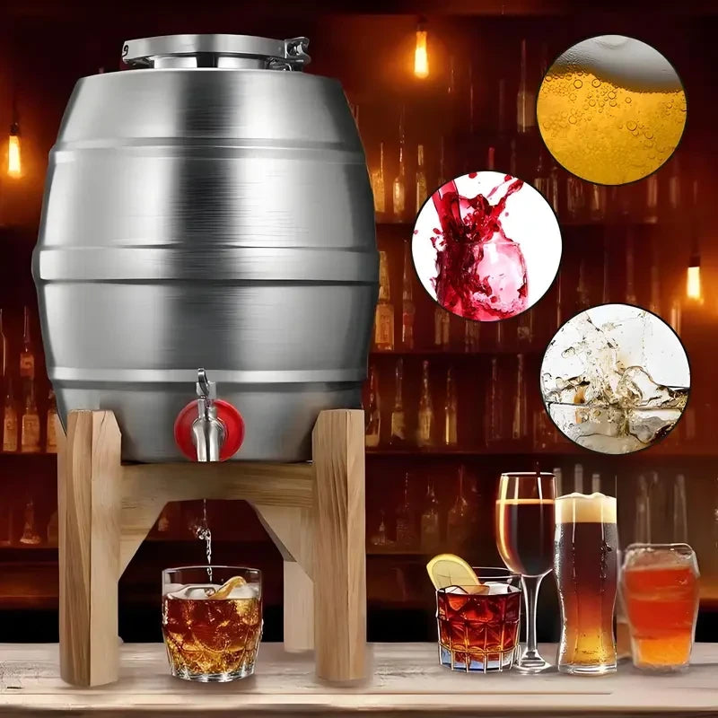 Stainless Steel Beverage Barrel with Tap & Stand - 5L Capacity