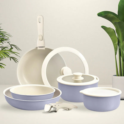 Ceramic Nonstick Cookware Set - Space-Saving & Easy Clean