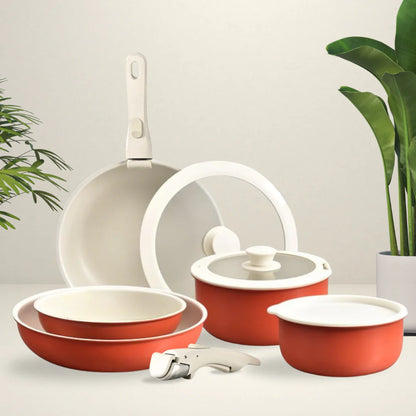 Ceramic Nonstick Cookware Set - Space-Saving & Easy Clean