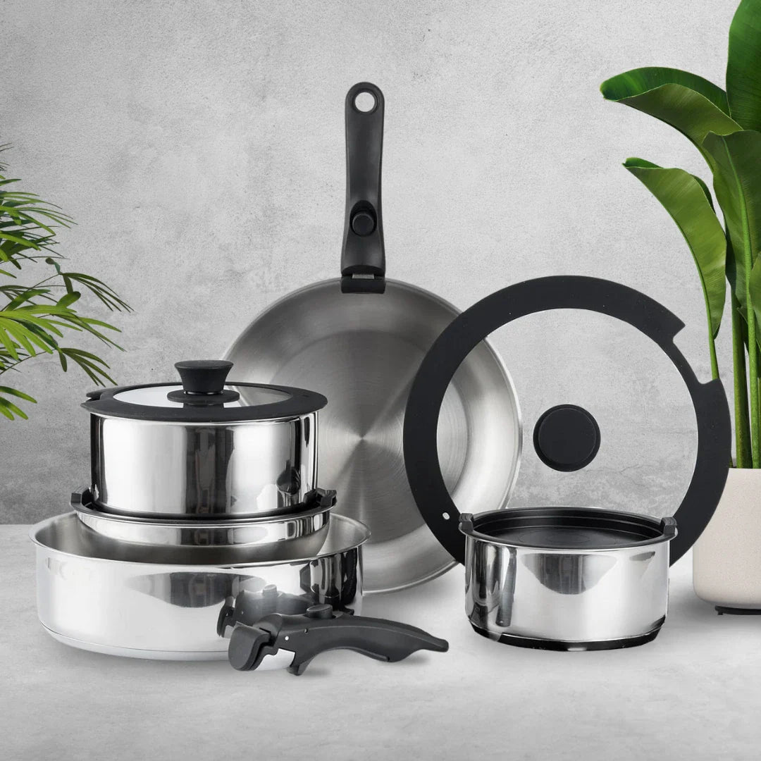 Ceramic Nonstick Cookware Set - Space-Saving & Easy Clean