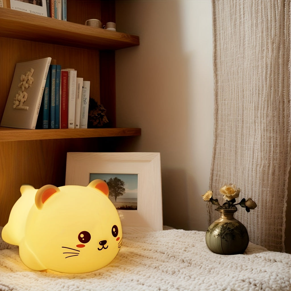 Cute Cat Night Light - USB Rechargeable Silicone Lamp for Kids