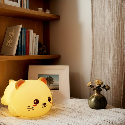 Cute Cat Night Light - USB Rechargeable Silicone Lamp for Kids