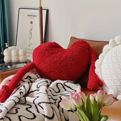 Plush Red Heart-Shaped Velvet Pillow - Soft Cushion for Home Decor