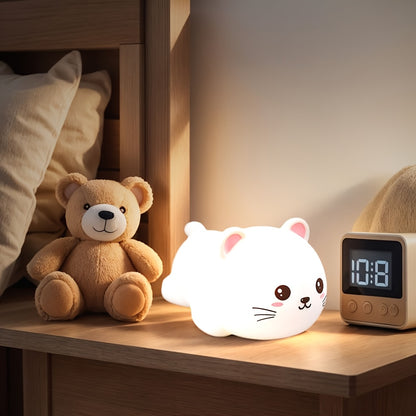 Cute Cat Night Light - USB Rechargeable Silicone Lamp for Kids