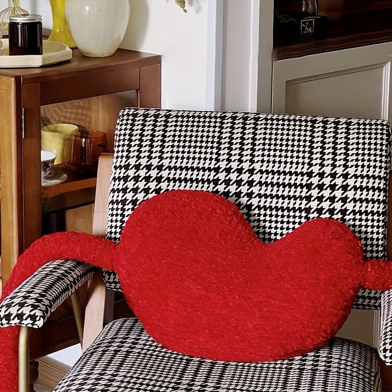 Plush Red Heart-Shaped Velvet Pillow - Soft Cushion for Home Decor