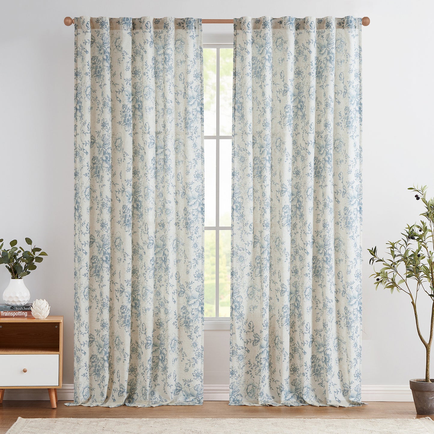 Floral Linen Blend Curtains for Living Room - Peony Drapes Set