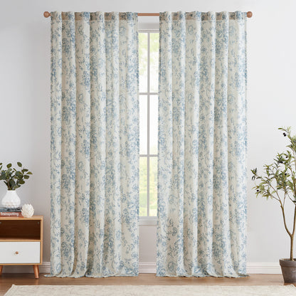 Floral Linen Blend Curtains for Living Room - Peony Drapes Set