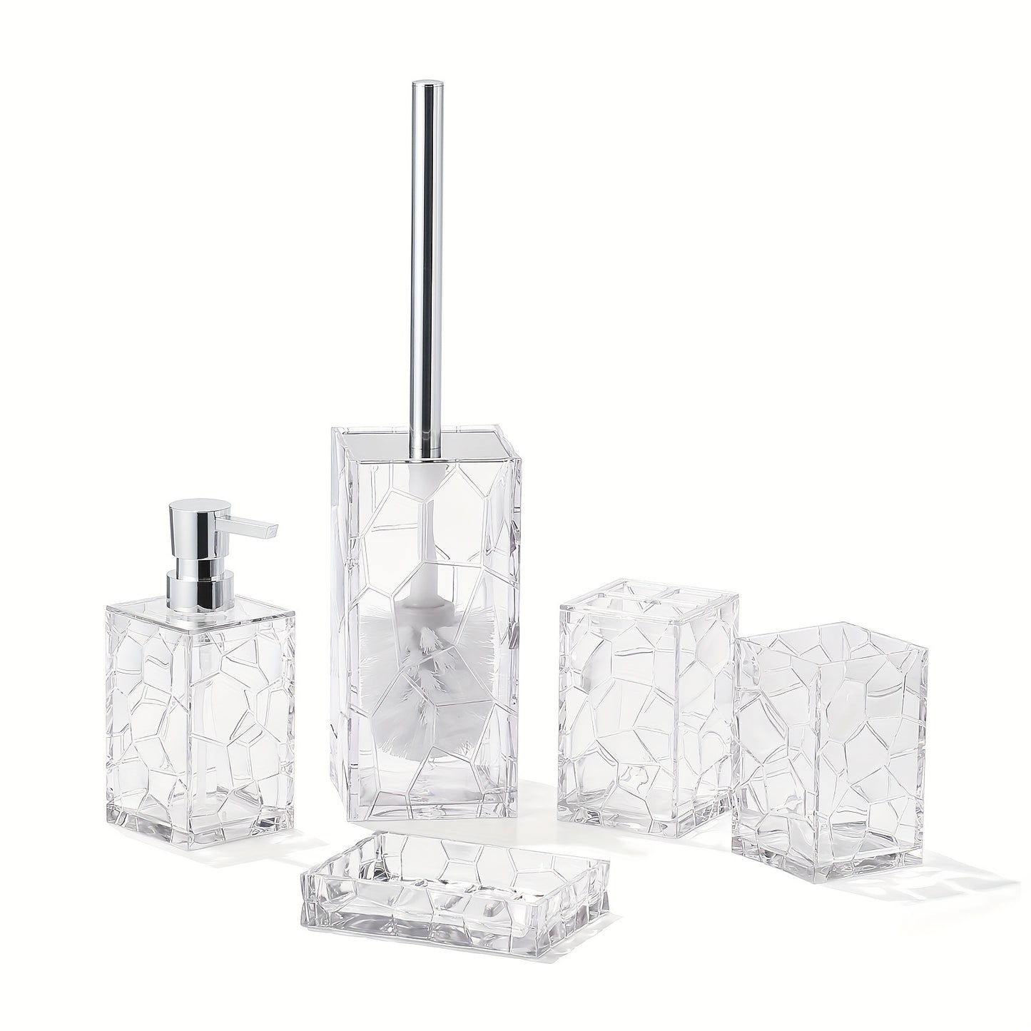 Transparent Acrylic Bathroom Accessory Set - 5-Piece Essentials