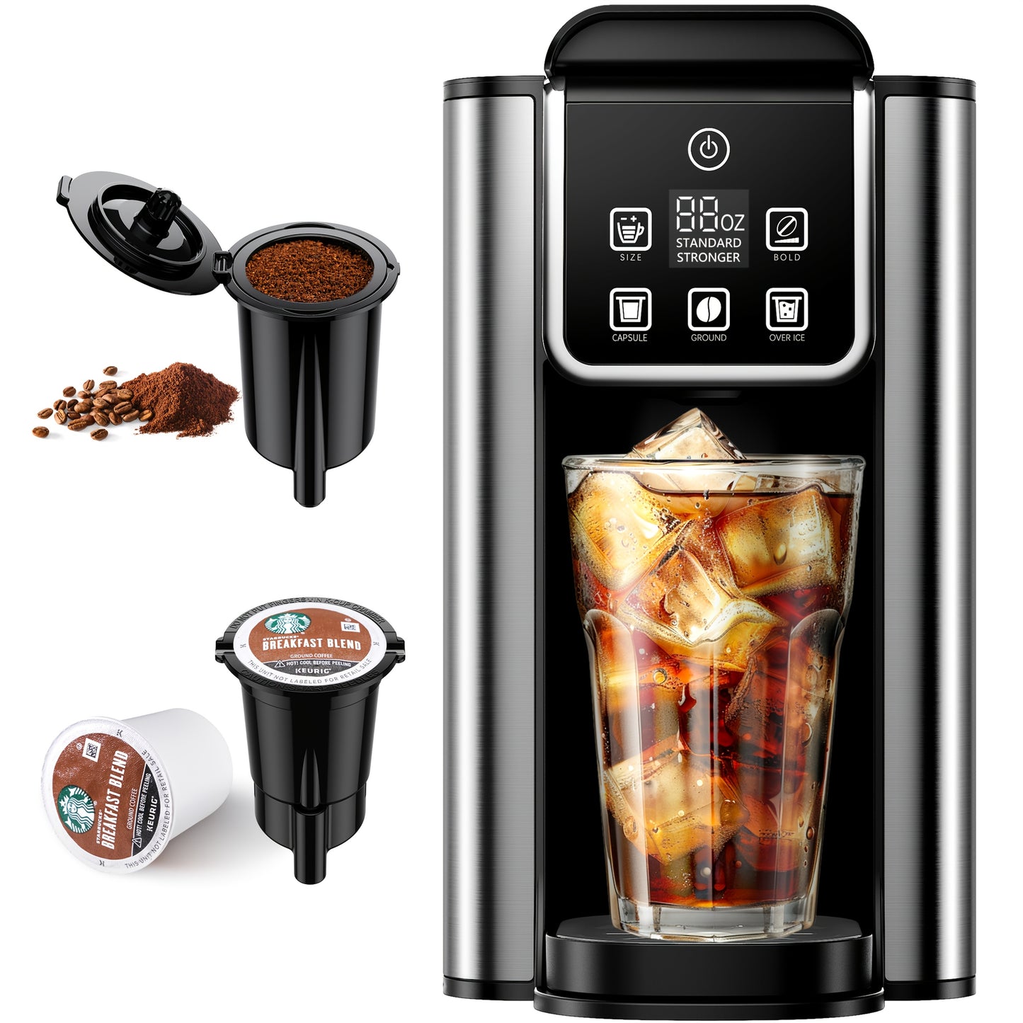 KIDISLE Touchscreen Single Serve Coffee Maker - 50oz Stainless Steel