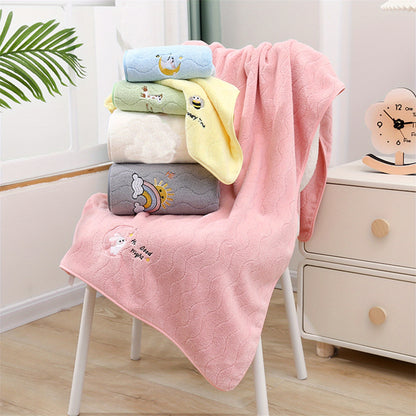 2pcs Pink Coral Velvet Bath Towels - Cute Bunny, Quick Dry Microfiber