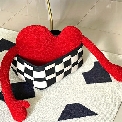 Plush Red Heart-Shaped Velvet Pillow - Soft Cushion for Home Decor