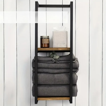 Matte Black 31" 2-Tier Wall-Mounted Towel Rack with Shelf