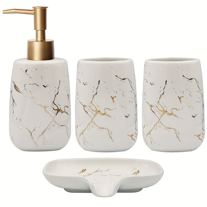 Elegant Marble Gold Pattern Ceramic Wash Set - 4 Pieces