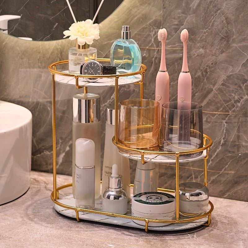 Three-Layer Wrought Iron Bathroom Tray for Cosmetics