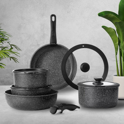 Ceramic Nonstick Cookware Set - Space-Saving & Easy Clean