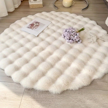 Plush Round Faux Rabbit Fur Rug - Soft, Non-Slip, Machine Washable