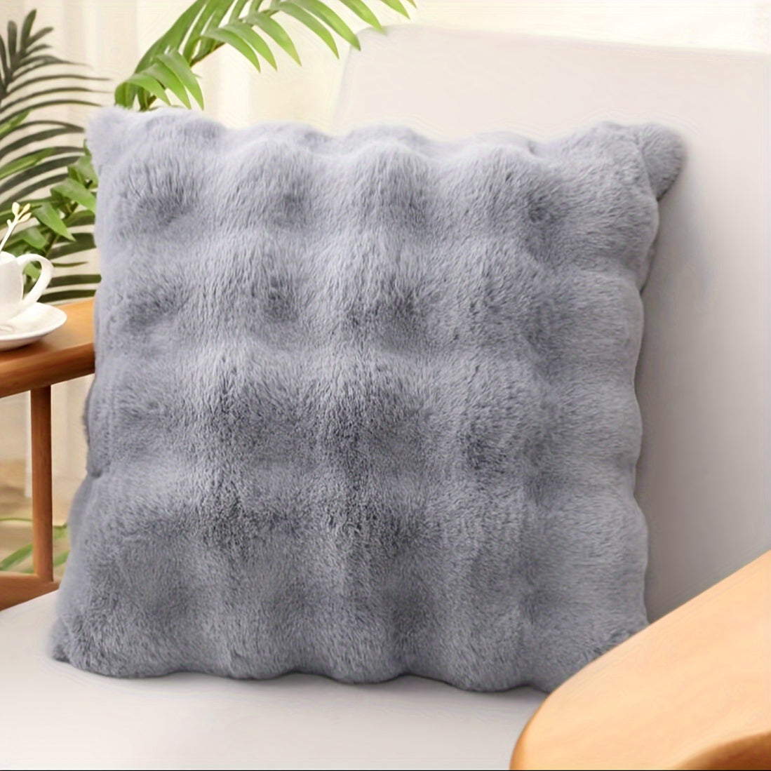 Scandinavian Luxury Rabbit Fur Bubble Pillow - Soft & Stylish Decor