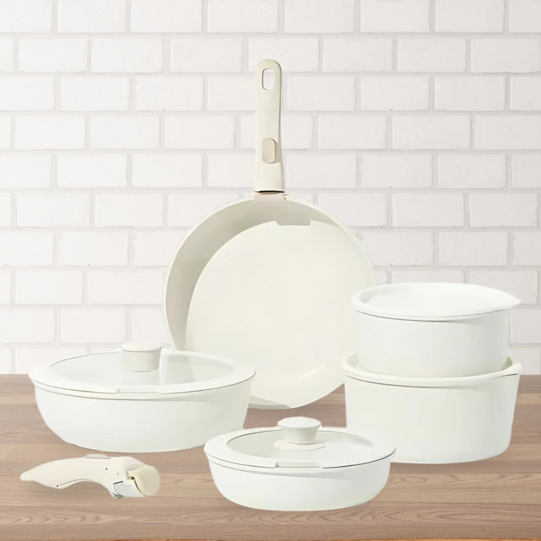 Ceramic Nonstick Cookware Set - Space-Saving & Easy Clean