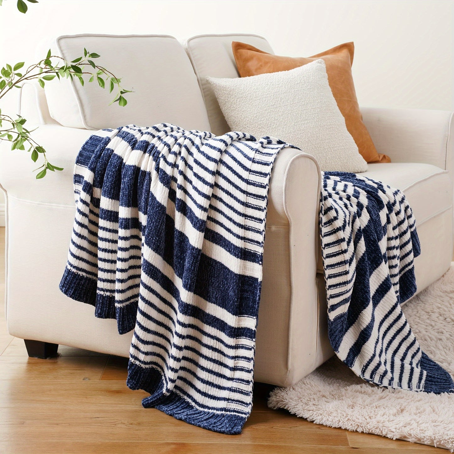 Navy Blue Chenille Throw Blanket - Soft & Cozy for All Seasons