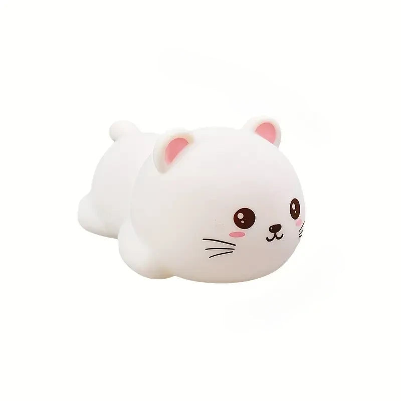 Cute Cat Night Light - USB Rechargeable Silicone Lamp for Kids