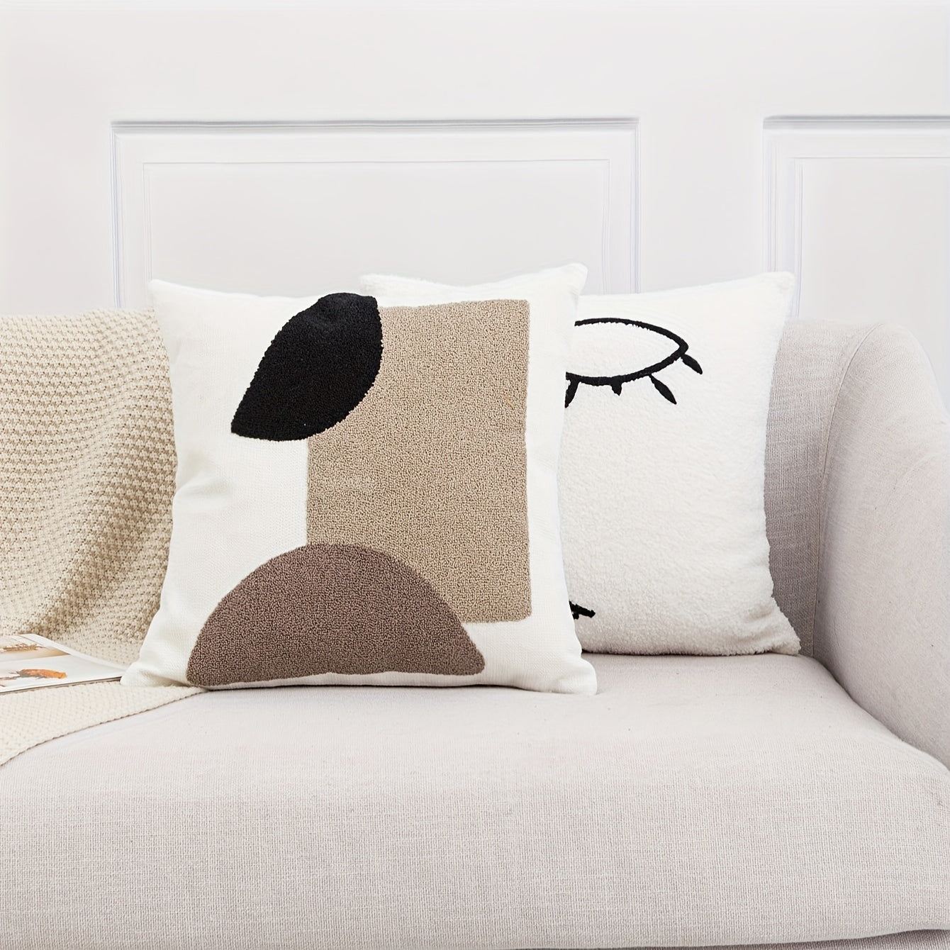 Abstract Face Embroidery Throw Pillow Covers - Modern Home Decor