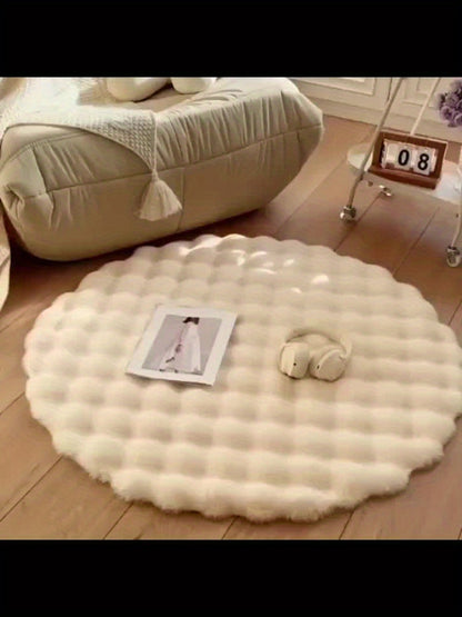 Plush Round Faux Rabbit Fur Rug - Soft, Non-Slip, Machine Washable