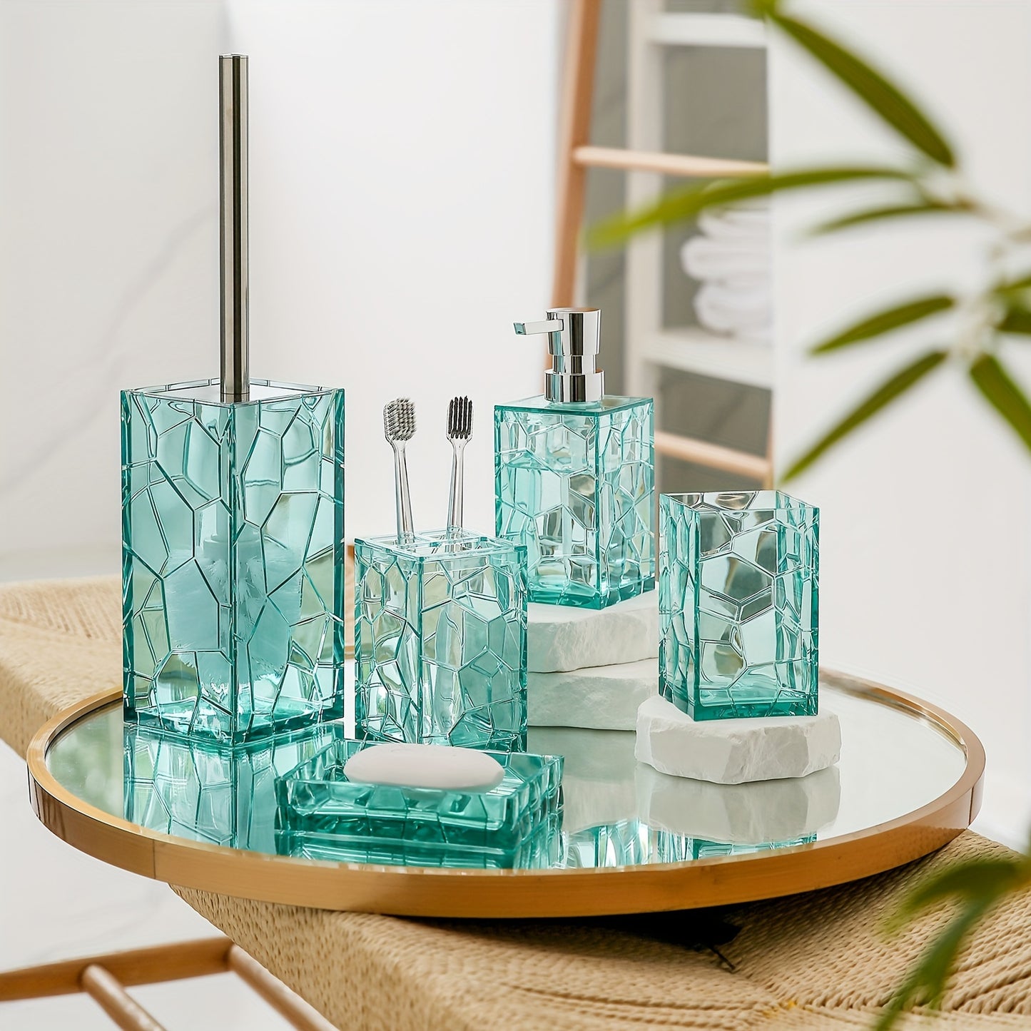 Transparent Acrylic Bathroom Accessory Set - 5-Piece Essentials