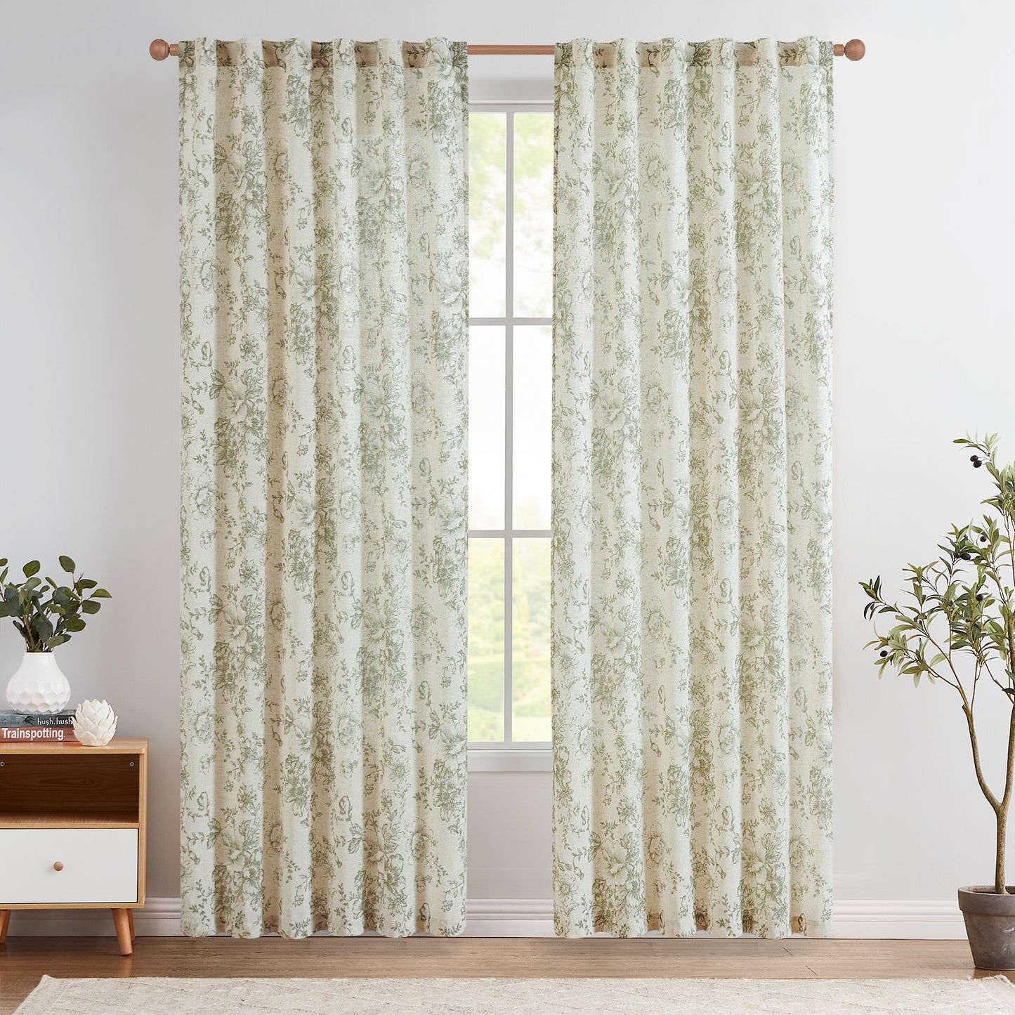 Floral Linen Blend Curtains for Living Room - Peony Drapes Set