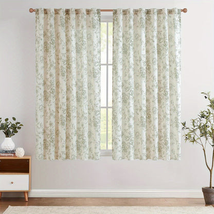 Floral Linen Blend Curtains for Living Room - Peony Drapes Set