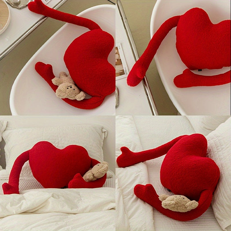 Plush Red Heart-Shaped Velvet Pillow - Soft Cushion for Home Decor