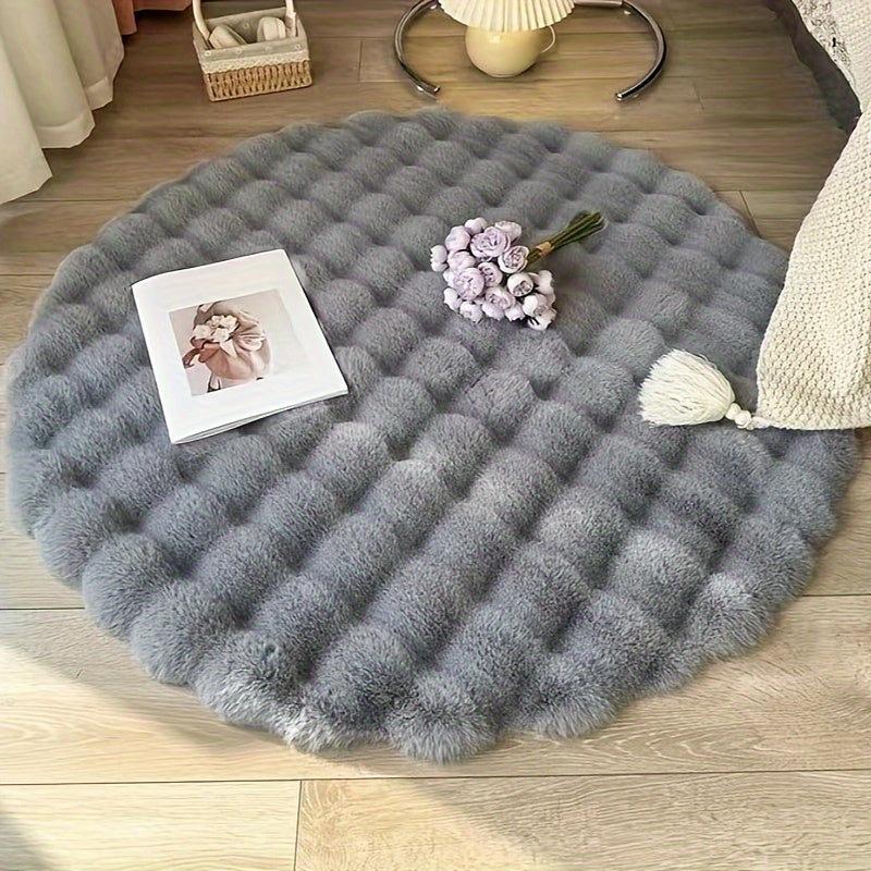 Plush Round Faux Rabbit Fur Rug - Soft, Non-Slip, Machine Washable