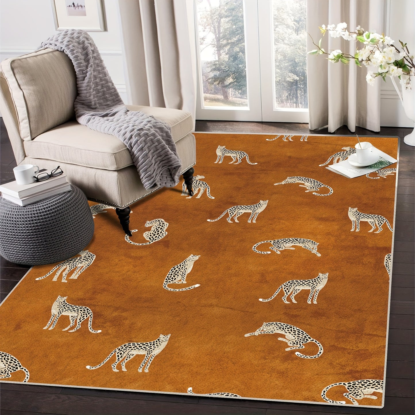 Luxurious Leopard Pattern Area Rug - Non-Slip, Easy Care Carpet