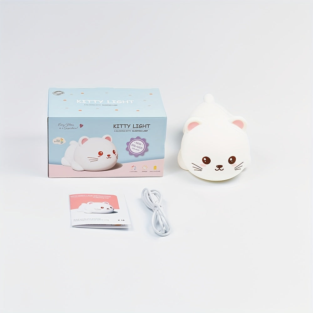 Cute Cat Night Light - USB Rechargeable Silicone Lamp for Kids