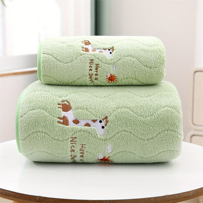 2pcs Pink Coral Velvet Bath Towels - Cute Bunny, Quick Dry Microfiber