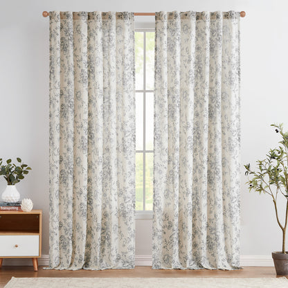 Floral Linen Blend Curtains for Living Room - Peony Drapes Set